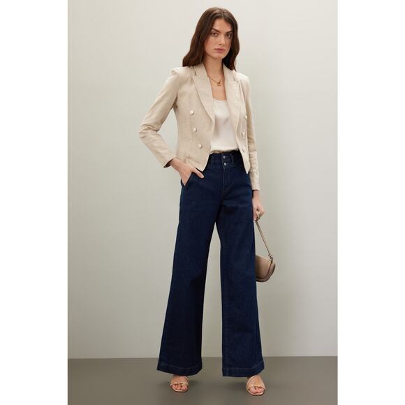 L’AGENCE Off-White 100% Cotton Structured Double-Breasted Wayne Jacket Blazer M - Picture 1 of 16